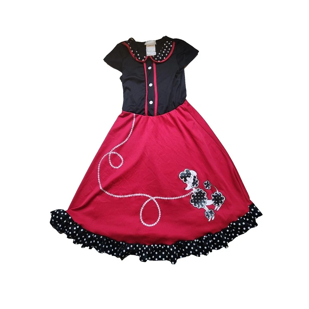 Red 50's Poodle Skirt Dress outfits Girls Size Medium 6/8 Costume Halloween